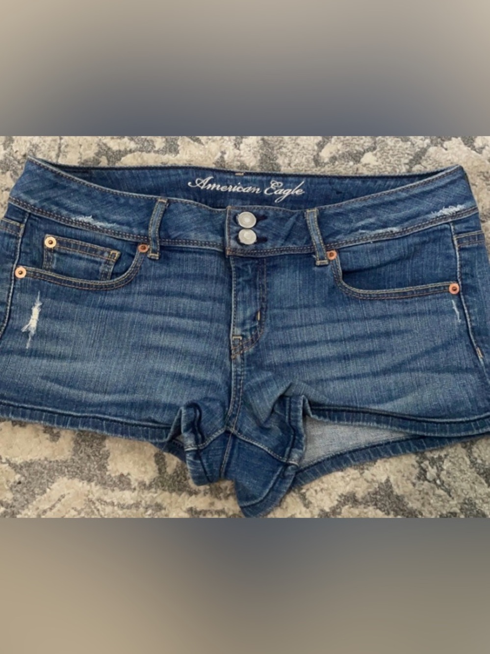 American Eagle Outfitters Dark Blue Distressed Denim Shorts low rise